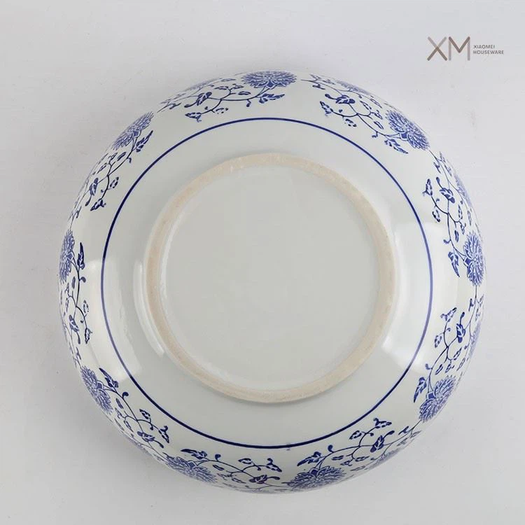 Vintage Floral 12 Inch Salad Ceramic Bowl Underglaze Colour Blue And White Porcelain